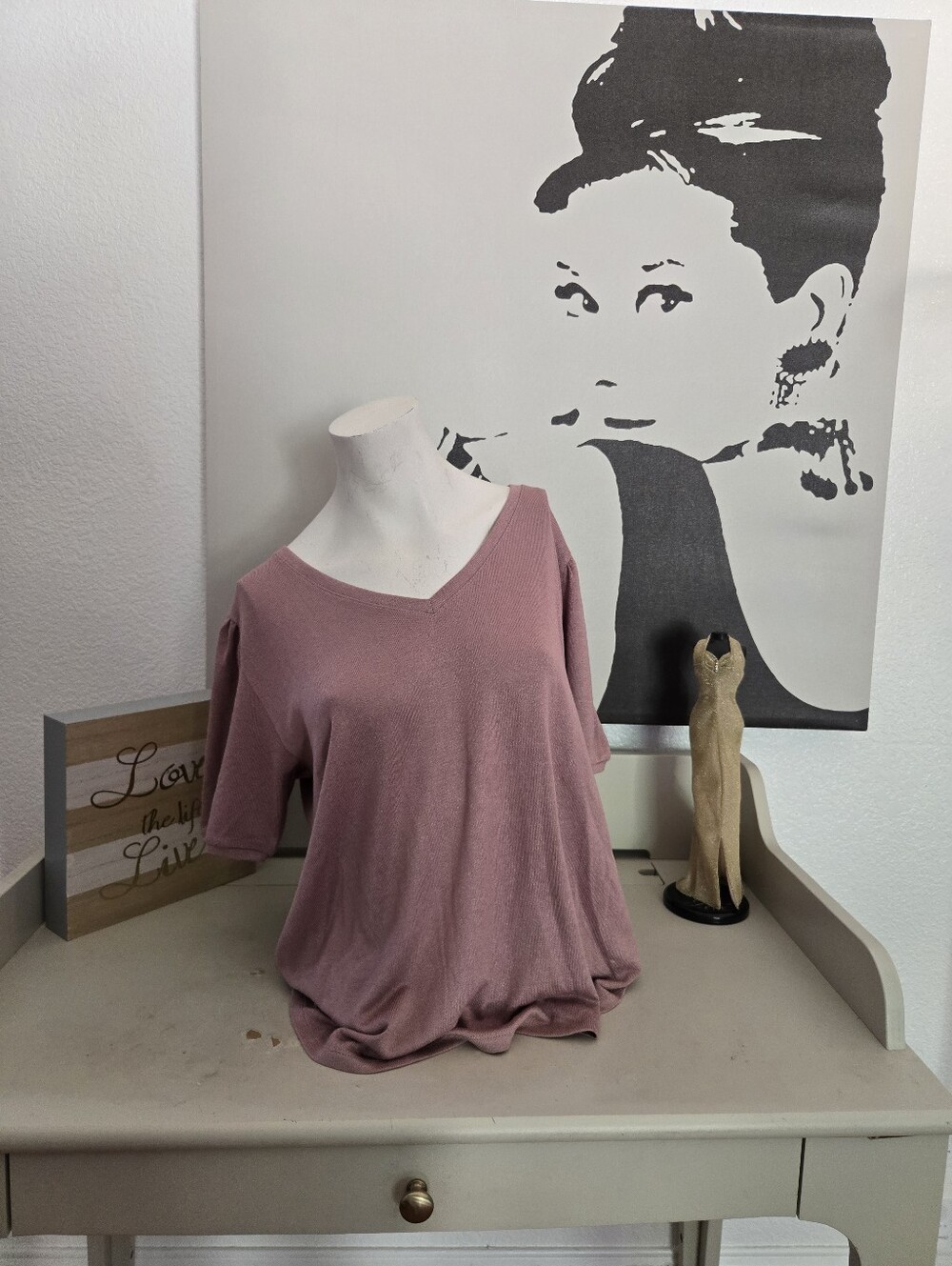 NWT Women’s Mod Ref V-Neck Short Sleeve Top in Mauve Rose Size XL